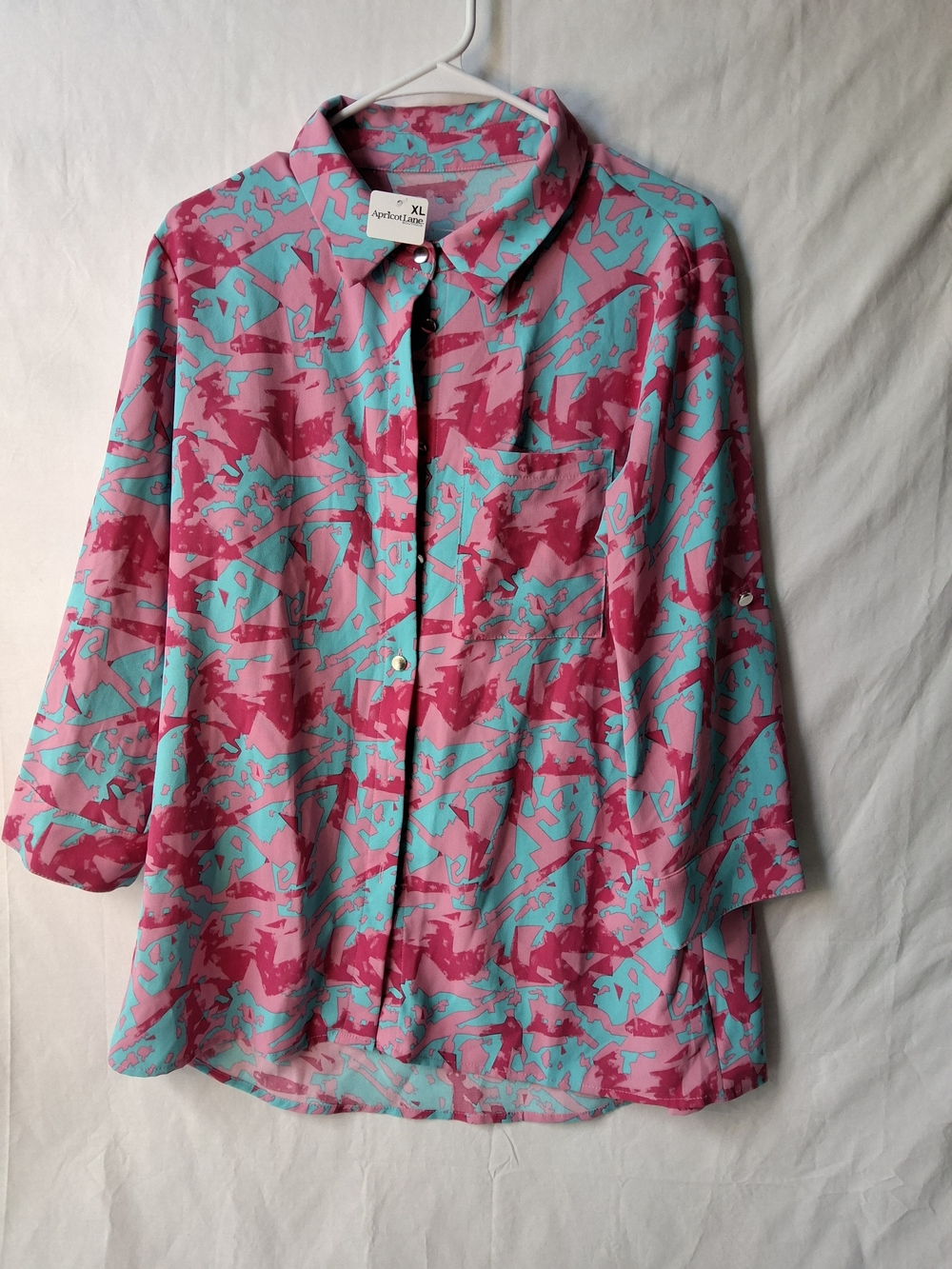 Apricot Lane Pink and Teal Abstract Button-Up Blouse